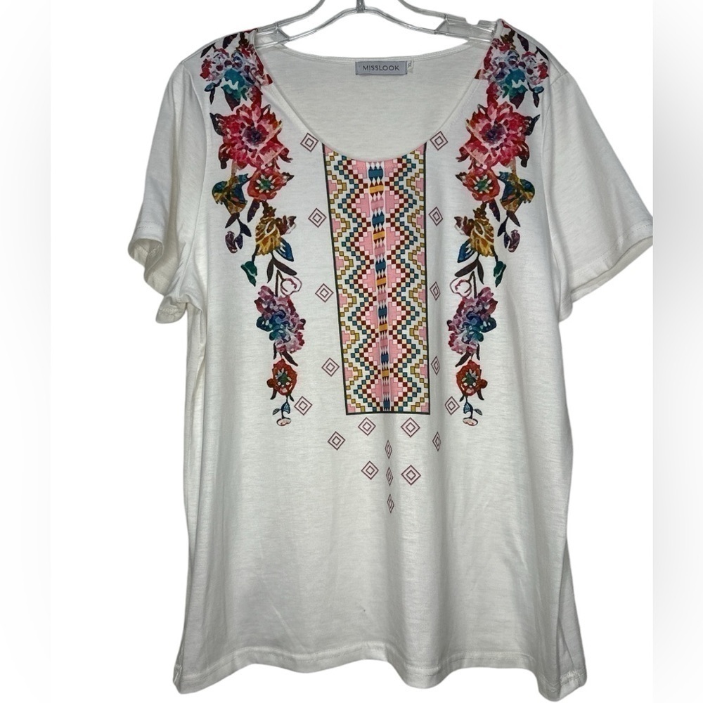 Misslook Floral Print Cotton Shirt Top Blouse XL